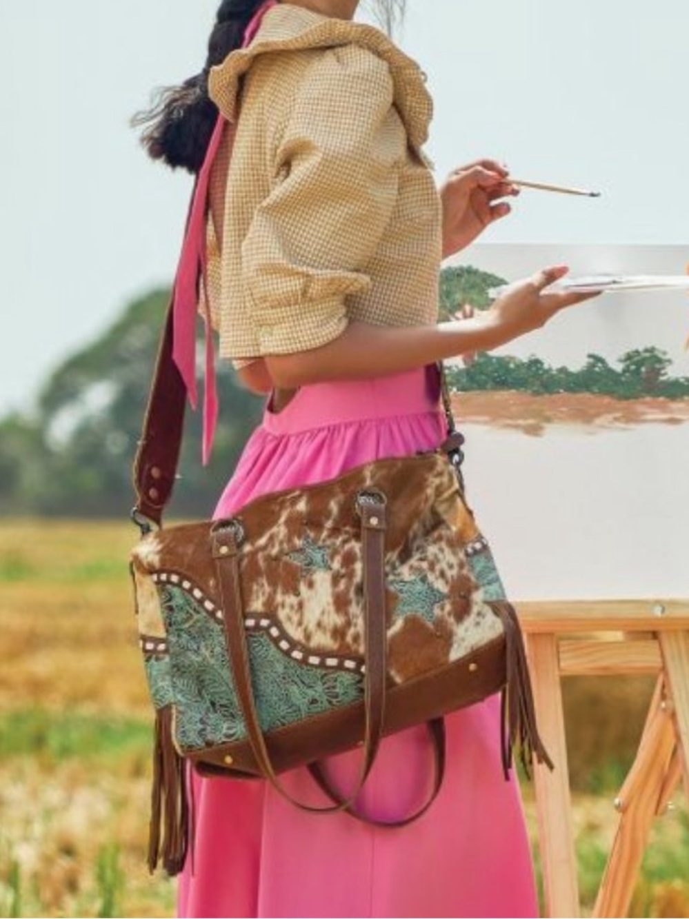 Myra Bag Turquoise Stars Concealed Carry Bag Fringe Purse